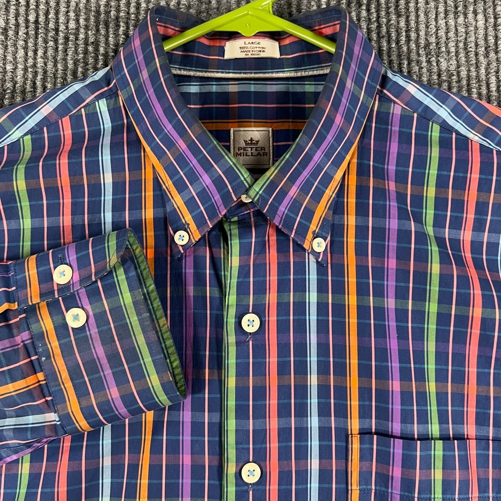 Peter Millar Weekender Finish Mens Shirt Large Multicolored Plaid Button Up